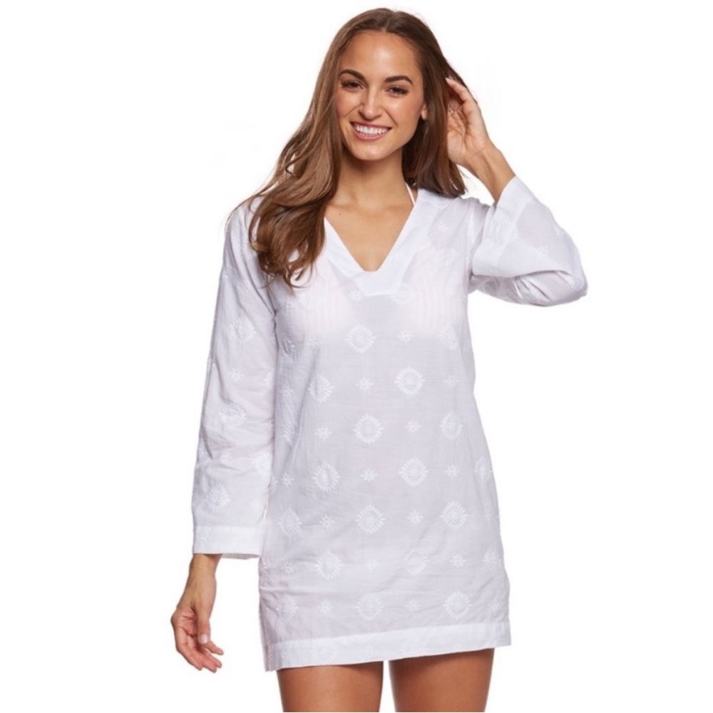 Helen Jon white embroidered v-neck Cover-up